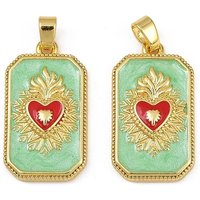 Pendentifs en Émail de Laiton avec Charms Sacré-Cœur, Vert Foncé — Breloques et pendentifs