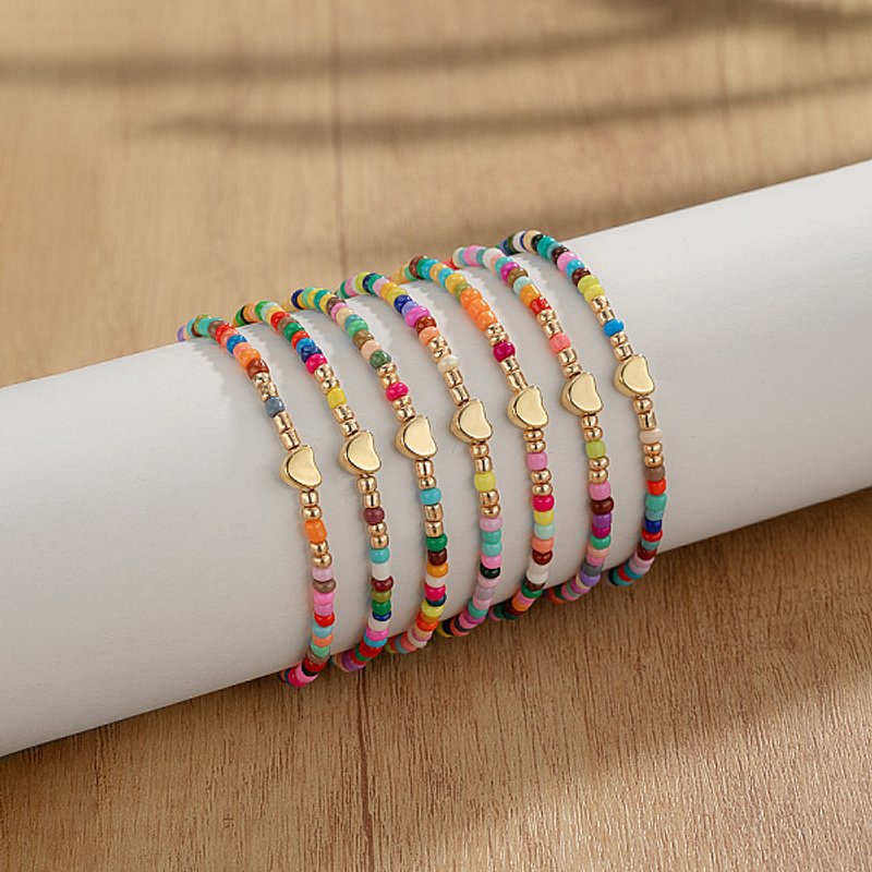 Bracelets Élastiques pour Femmes - Ensemble de 7 Perles CCB en Coeur et Verre — Bracelet Femme