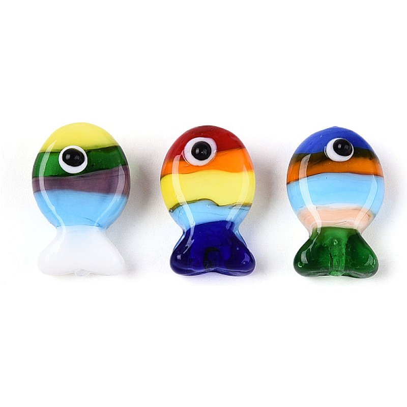 Handmade Lampwork Fish Beads Strands, Mixed Colors, 15pcs — Jewelry Beads