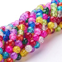 Fil de perles en verre craquelé, rond, couleurs mélangées, 8-8.5mm — Perles à bijoux