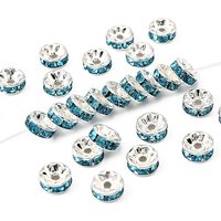 Perles Espacées en Rhinestone en Laiton de Qualité A, Plaquées Argent, Aquamarine — Perles à bijoux