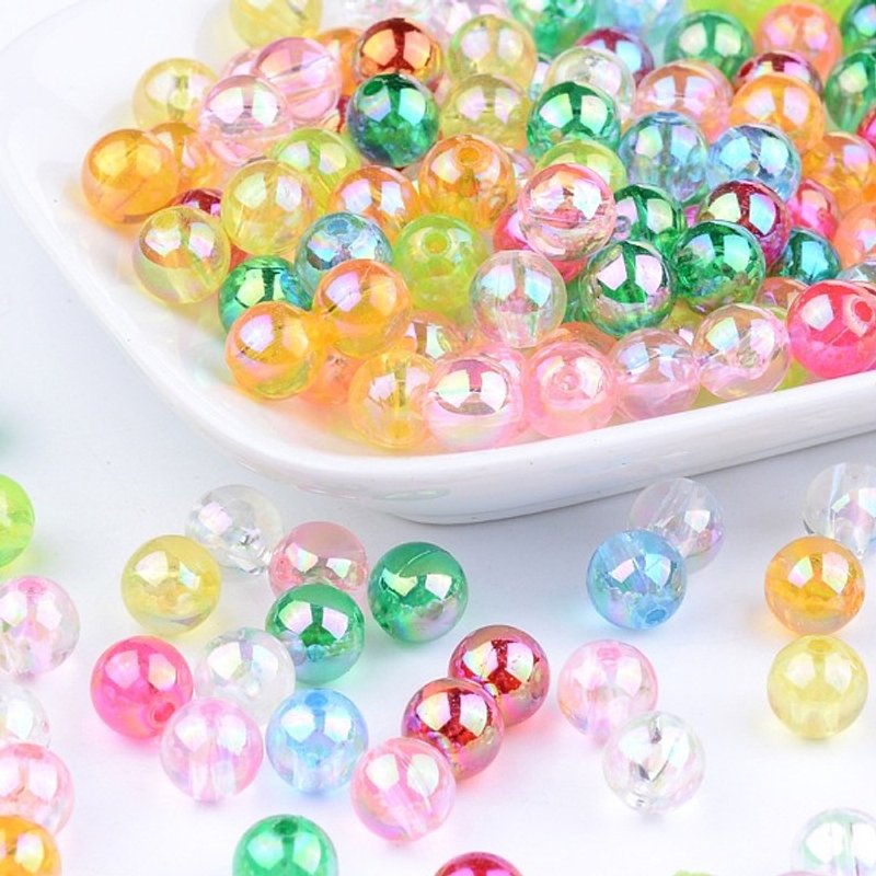 Eco-Friendly Transparent Acrylic Round Beads, AB Color, Mixed Colors — Jewelry Beads