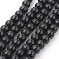 Brins de perles en verre perlé, rondes noires, 6mm, 140pcs/brin — Perles à bijoux