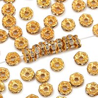 Perles Espacées en Cristal de Fer avec Rhinestones, Grade B, Dorées, 6x3mm — Perles à bijoux