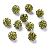 Perles Pave Disco Ball, Perles en Argile Polymère avec Strass, Olivine, 10mm — Perles à bijoux