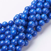 Natural Mashan Jade Round Beads Strands, Dyed Blue, 10mm