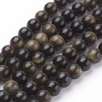 Brins de Perles d'Obsidienne Dorée Naturelle, Ronde, 6mm, 31pcs — Perles à bijoux