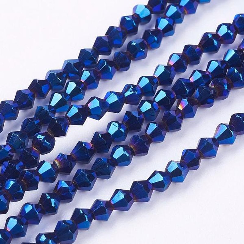 Brins de Perles en Verre Électroplaqué, Facettées, Bicone, Bleu Plaqué — Perles à bijoux