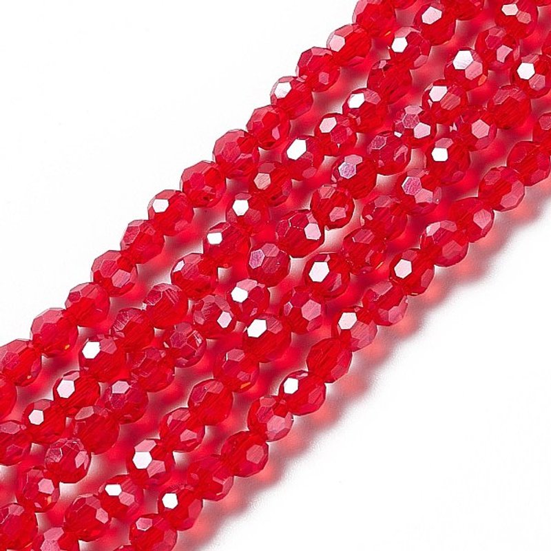 Electroplate Glass Bead Strands, Red, Round, 4mm, 32 Facets — Jewelry Beads