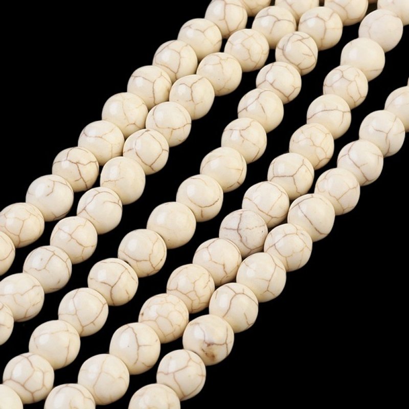 Fil de perles en turquoise synthétique teintées, rondes, blanches, 8mm, 50pcs — Perles à bijoux