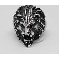 Retro Men's 304 Stainless Steel Wide Lion Rings in Antique Silver