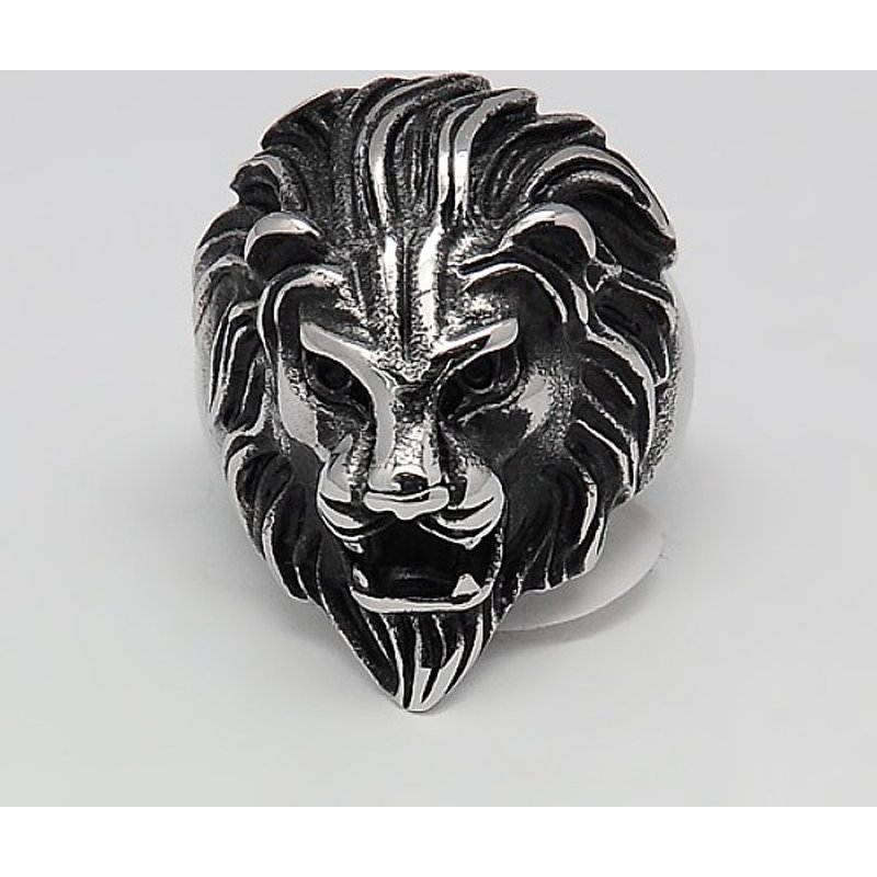 Retro Men's 304 Stainless Steel Wide Lion Rings in Antique Silver — Costume Jewelry