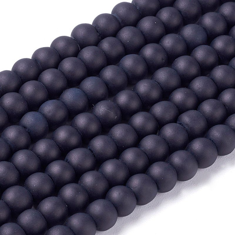 Frosted Black Glass Bead Strands, Round, 4mm, 200pcs/strand — Jewelry Beads