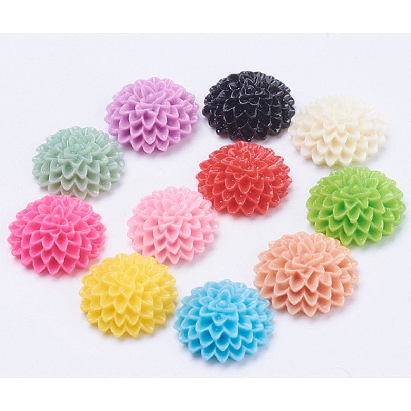 Cabochons en Résine Opaque, Fleur, Couleurs Mixtes, 15x6mm — Pierres précieuses en vrac