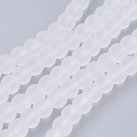 Transparent Frosted Glass Bead Strands, Round, White, 6mm