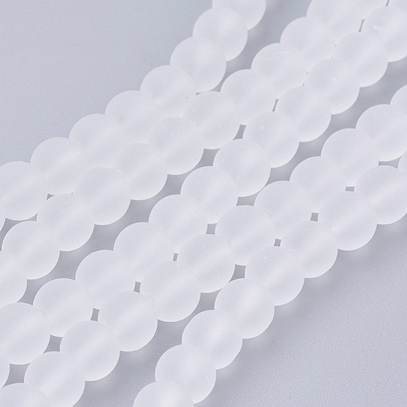 Transparent Frosted Glass Bead Strands, Round, White, 6mm — Jewelry Beads