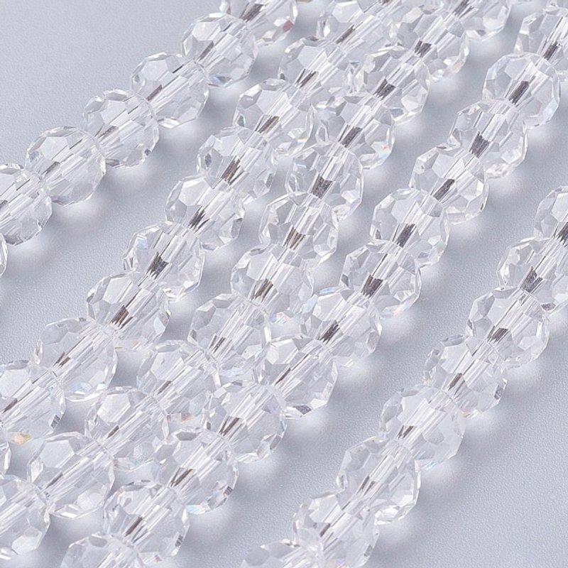 Brins de Perles en Verre, Facettées Rondes Transparentes, 8mm, 66-67pcs — Perles à bijoux