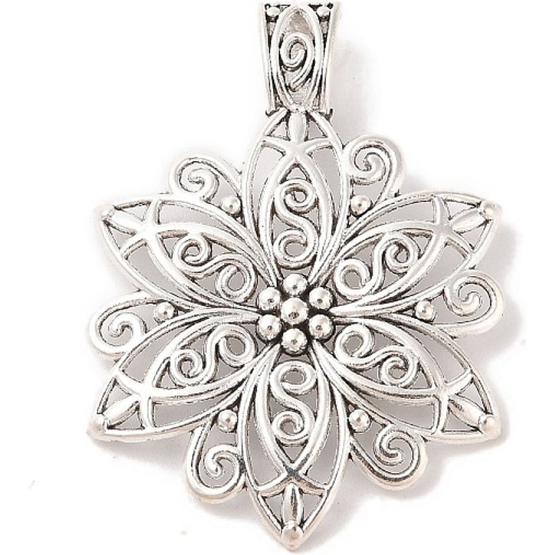 Pendentif Focal en Alliage de Style Tibétain, Fleur en Filigrane Argent Vieilli — Breloques et pendentifs