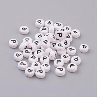 Flat Round Acrylic Beads with Letter P, White & Black