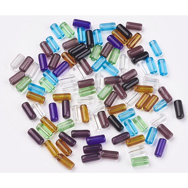 Mixed Transparent Glass Tube Beads - 10mm Long, 4mm Thick — Jewelry Beads