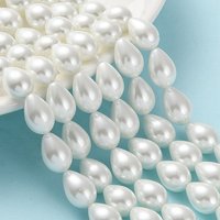 Fils de perles en verre nacré en forme de goutte, Grade A, blanc, 30pcs — Perles à bijoux