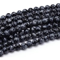 Brins de perles rondes en obsidienne flocon naturelle, 8 mm, 15 pouces — Perles à bijoux
