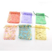 Sacs en Organza Imprimés, Sacs Cadeaux, Rectangulaires, Motifs et Couleurs Variés