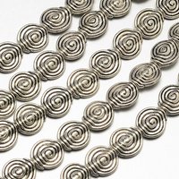 Tibetan Style Flat Round/Vortex Alloy Bead Strands, Antique Silver