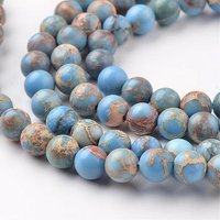 Fils de perles en jaspe impérial naturel, ronds, teints, bleu cornflower — Perles à bijoux