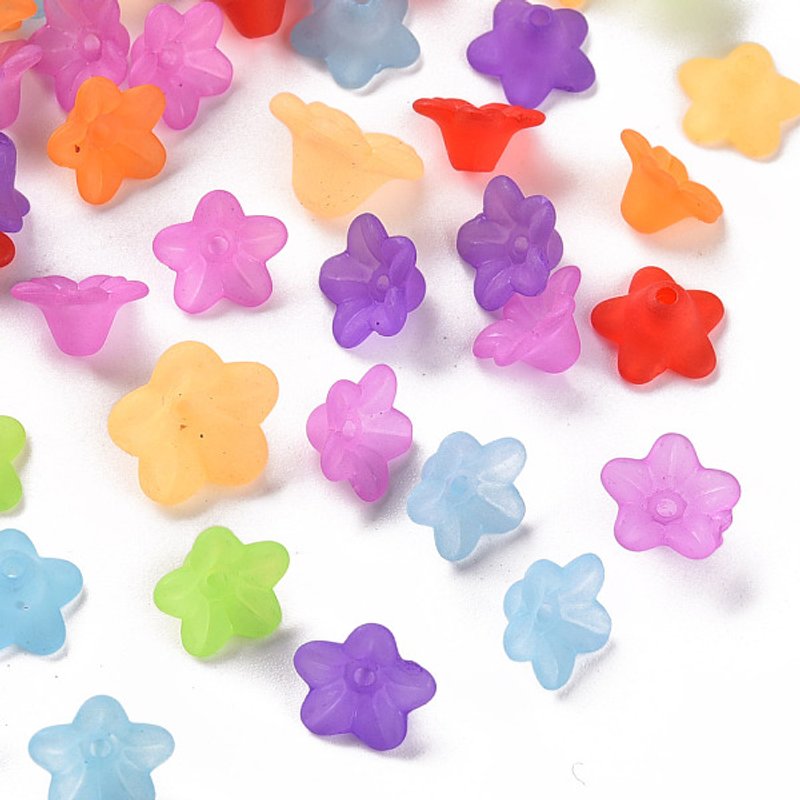Perles Acryliques Transparentes en Fleur, Givrées, Couleurs Mélangées, 10x5mm — Perles à bijoux