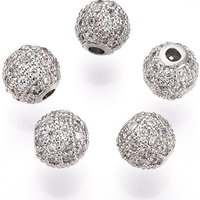 Rack Plating Brass Cubic Zirconia Beads, Round Platinum 6x6mm — Jewelry Beads