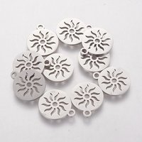 Non-Tarnish 304 Stainless Steel Charms, Flat Round with Sun — Charms & Pendants