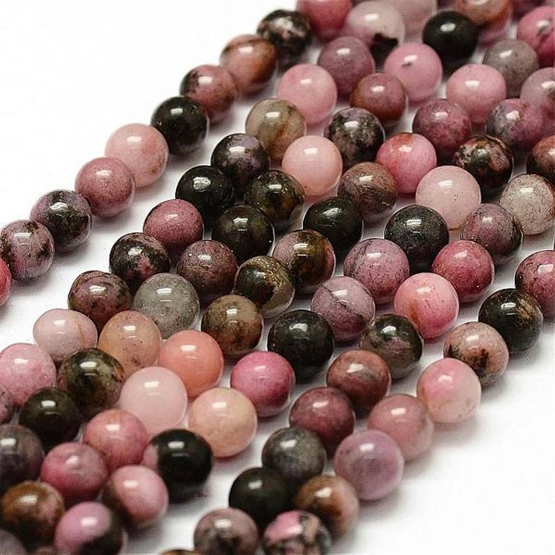 Fils de perles de rhodonite naturelle, rondes 8mm, 15 pouces — Perles à bijoux