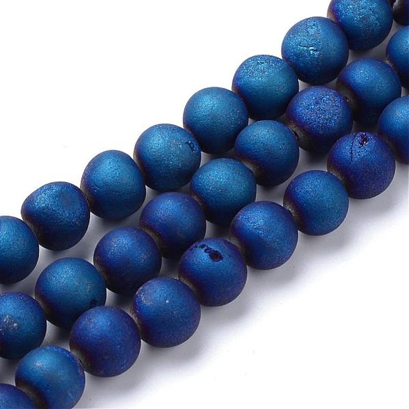 Brins de perles d'agate géode druzy électroplaqué, bleu, 8-9mm — Perles à bijoux