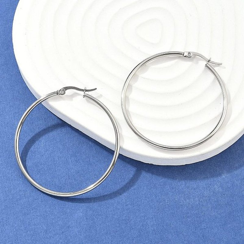 Boucles d'oreilles créoles en acier inoxydable 304, hypoallergéniques, forme ronde — Boucles d'oreilles créoles