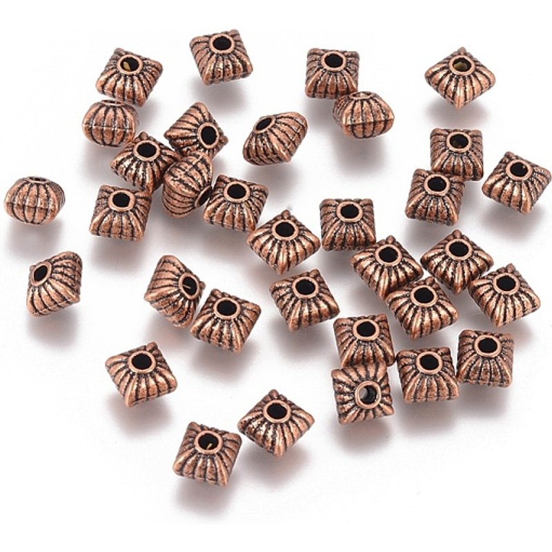 Perles Espaceuses Carrées de Style Tibétain, Sans Plomb, Sans Nickel, Cuivre Rouge — Perles à bijoux