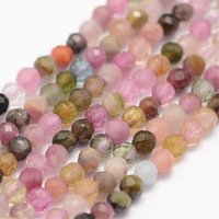 Brins de perles de tourmaline naturelle, facettées, rondes, grade A, couleurs mélangées — Perles à bijoux