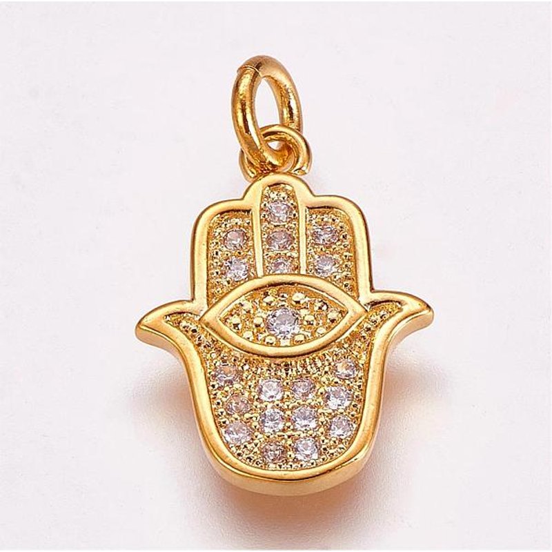 Pendentif en laiton avec zircon cubique micro pave, main de Hamsa avec œil — Breloques et pendentifs