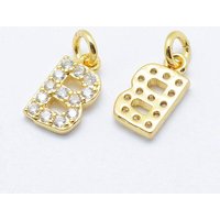Brass Micro Pave Grade AAA Cubic Zirconia Charm - Letter B