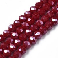 Brins de Perles en Verre Électroplaquées, Rondelle Facettée Rouge Foncé — Perles à bijoux