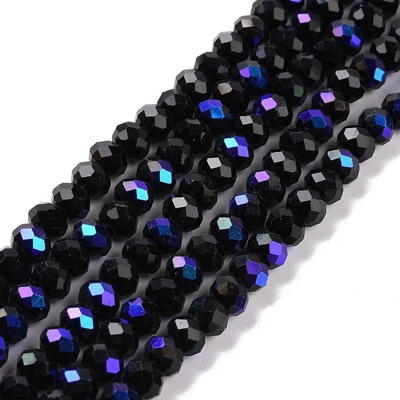 Electroplate Opaque Black Glass Beads Strands, Half Rainbow Plated — Jewelry Beads