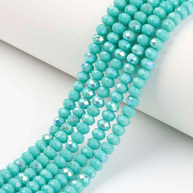 Brins de Perles en Verre Opaque Turquoise Électroplaqué, Rondelle Facettée — Perles à bijoux