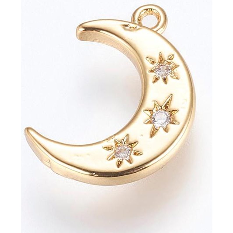 Charm en laiton en forme de lune avec zircon cubique, finition dorée — Breloques et pendentifs