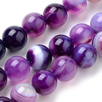 Brins de perles d'agate rayée naturelle, teintées, rondes, bleu violet, 8mm — Perles à bijoux