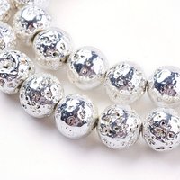 Electroplated Natural Lava Rock Bead Strands, Silver Plated, 8-8.5mm — Jewelry Beads