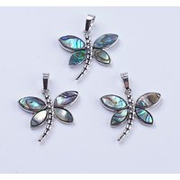 Abalone Shell Dragonfly Pendant with Platinum Tone Brass Bail — Charms & Pendants