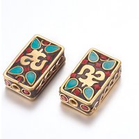 Handmade Indonesia Beads with Brass Findings, Nickel Free, Rectangle — Jewelry Beads