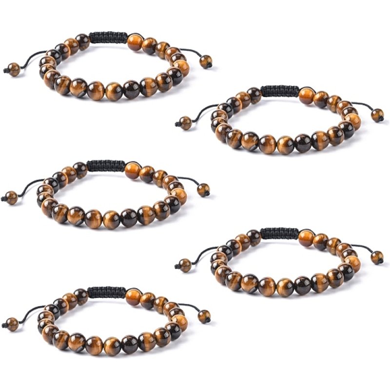 Bracelet réglable en cordon de nylon tressé avec perles en œil de tigre — Bracelet Femme