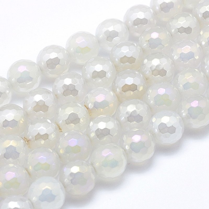 Electroplated Natural Agate Beads Strands, Round, White, 8mm — Jewelry Beads