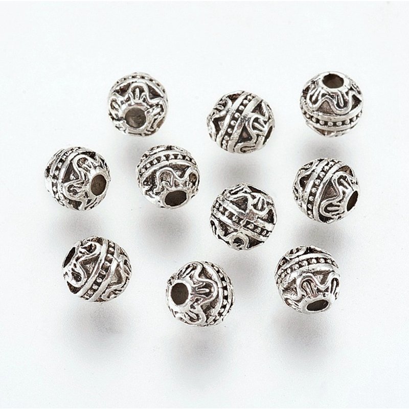 Tibetan Style Alloy Beads, Round Antique Silver, 5.5mm — Jewelry Beads